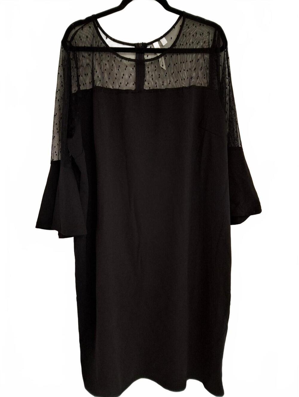 NY Collection Women's Black Sheer Mesh Sleeve Dress, Size 3X